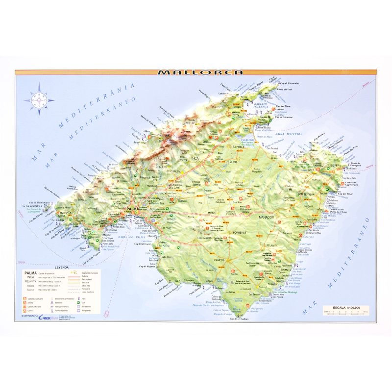 Isla de Mallorca en relieve.